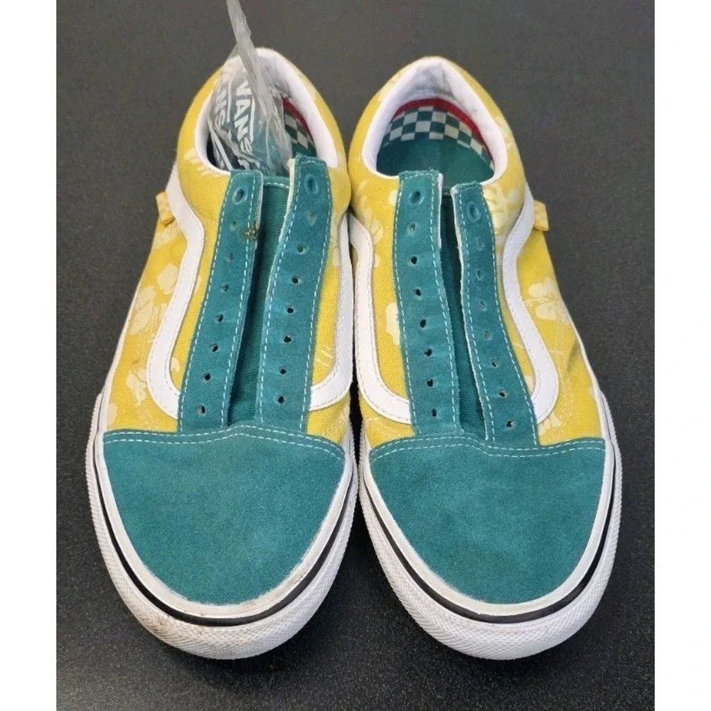 Vans Men 9 Skate Old Skool Aloha Leather Suede Canvas Sneaker Slip‎ On Green